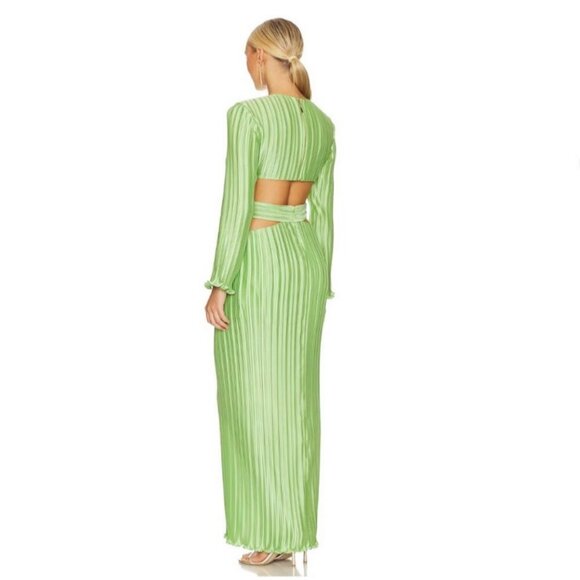 Aiifos Philipa Pleated Long Sleeve Cut Out Gown in Jade Green - Picture 2 of 13